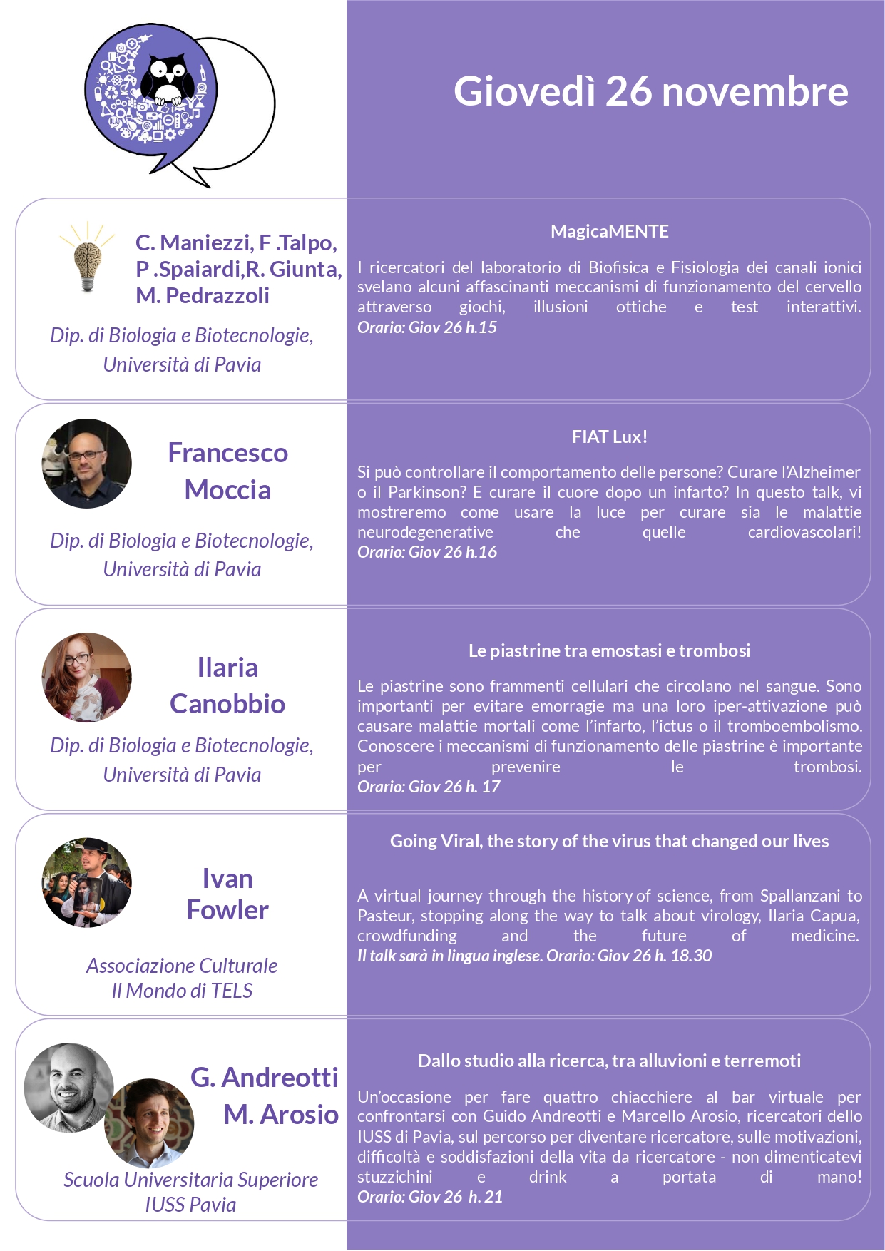 Menu ricercatori talk 