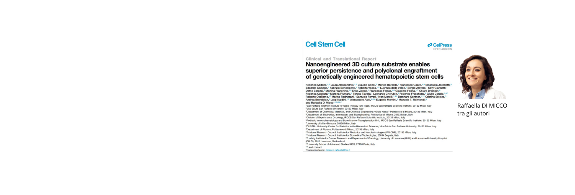 3D Gene Engineering: Study Published in Cell Stem Cell. Among the Authors: Raffaella Di Micco