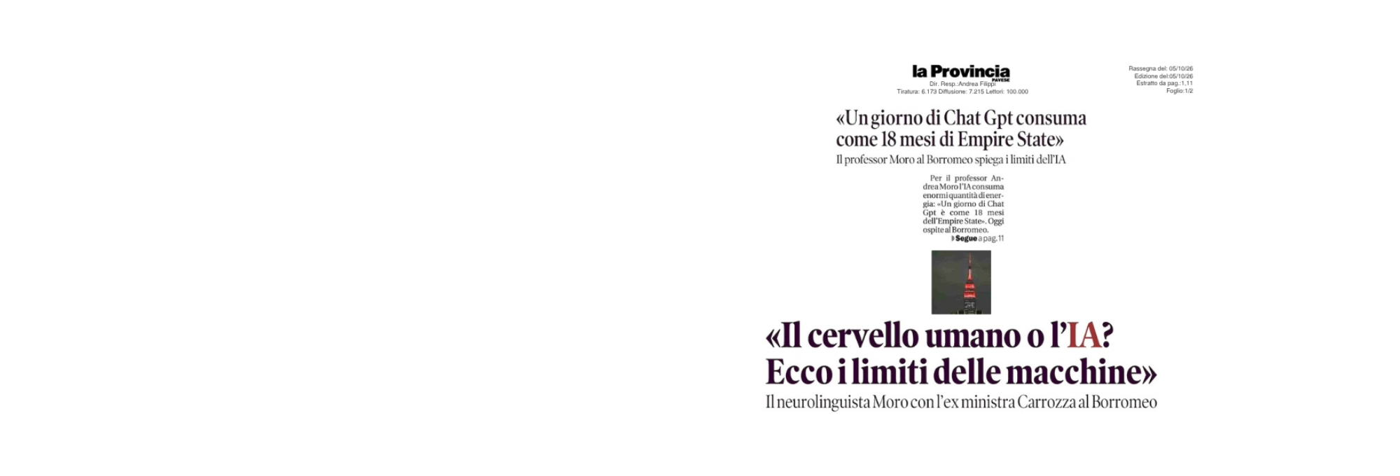 Cervello umano e AI: Andrea Moro al Collegio Borromeo (5 ottobre, ore 18)